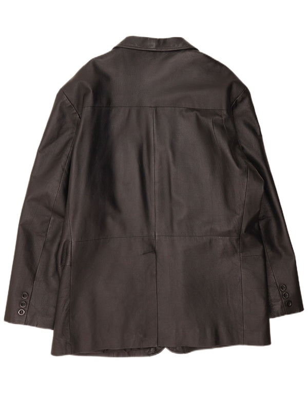 Jachetă vintage pentru bărbați din piele cu 3 nasturi, UK 42 XL, piele neagră