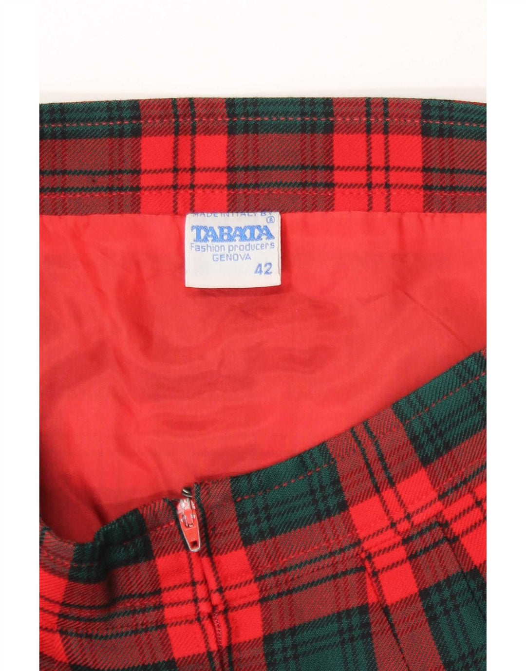 Fusta creion Vintage pentru femei IT 42 Medium W27 Lână roșie cu carouri
