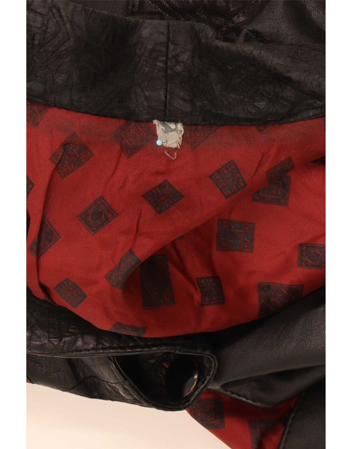 Jachetă de piele supradimensionată vintage pentru femei UK 10 Small Black