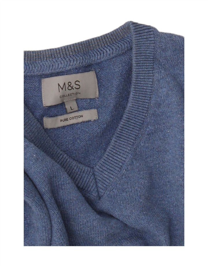 Pulover pentru bărbați Marks & Spencer, cu decolteu în V, mare, albastru, bumbac