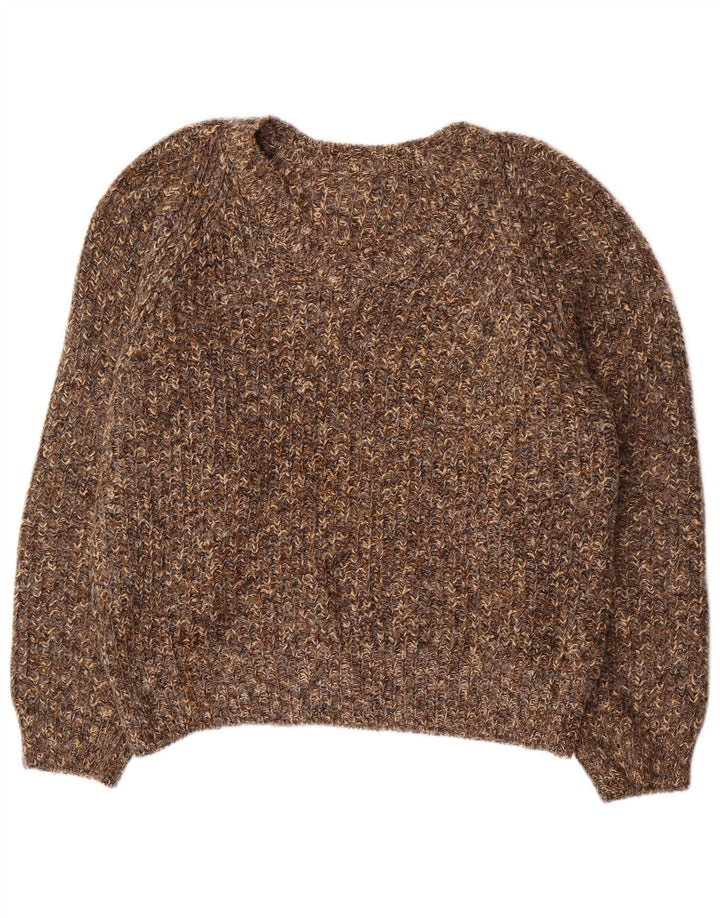 VINTAGE Pulover supradimensionat pentru femei cu decolteu în V UK 18 XL maro cu pete