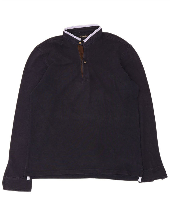 Massimo Dutti Top pentru bărbați cu mânecă lungă, mediu, bleumarin, bumbac