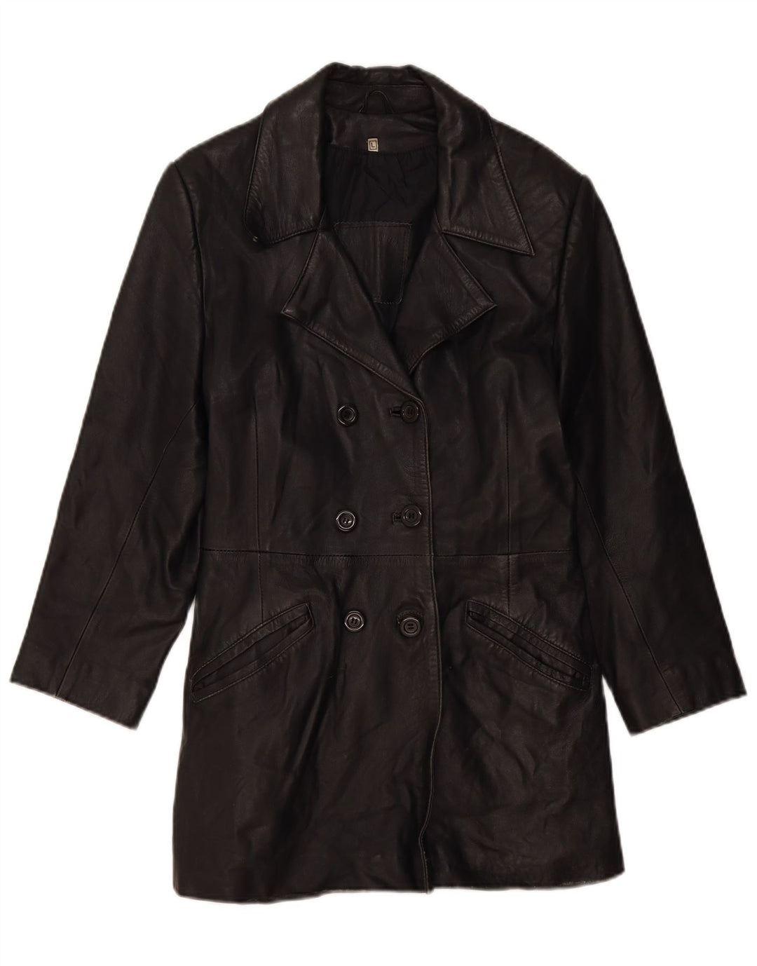 Palton de piele pentru femei VINTAGE UK 14, mare, neagră