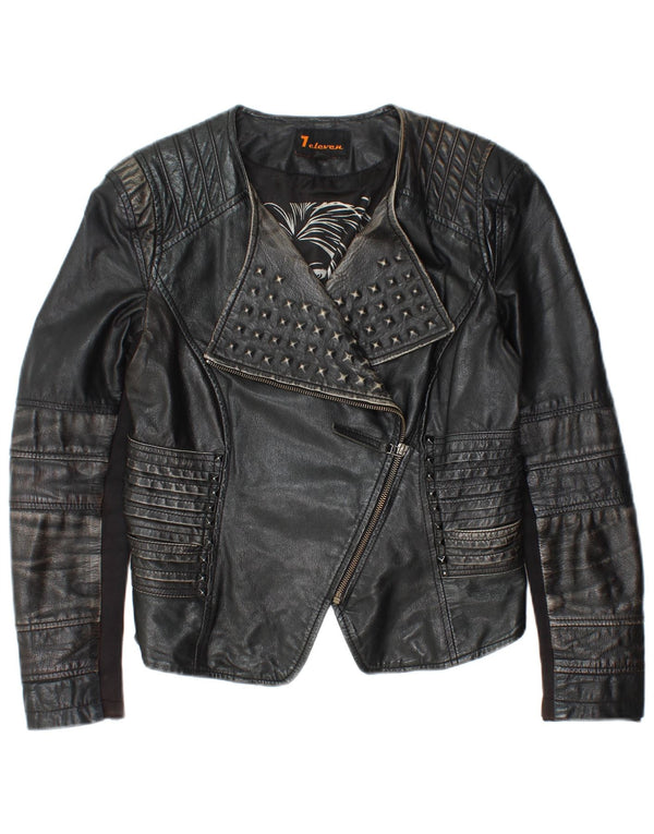 Jachetă de motociclist din piele crop pentru femei vintage IT 40 din piele neagră mică