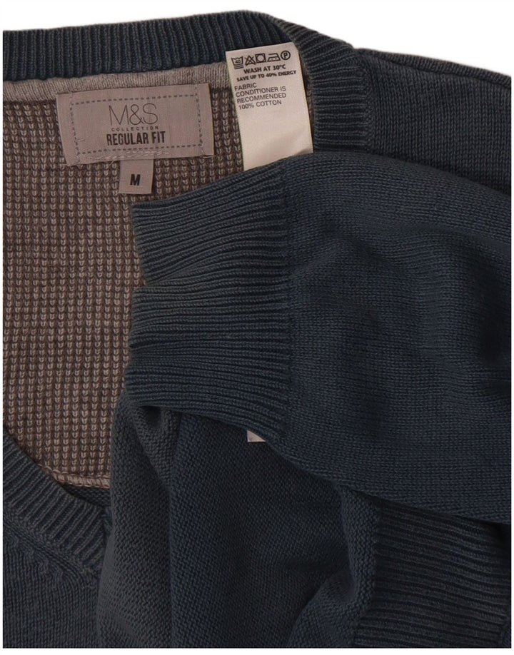 Pulover cu decolteu în V Marks & Spencer pentru bărbați, bumbac albastru mediu