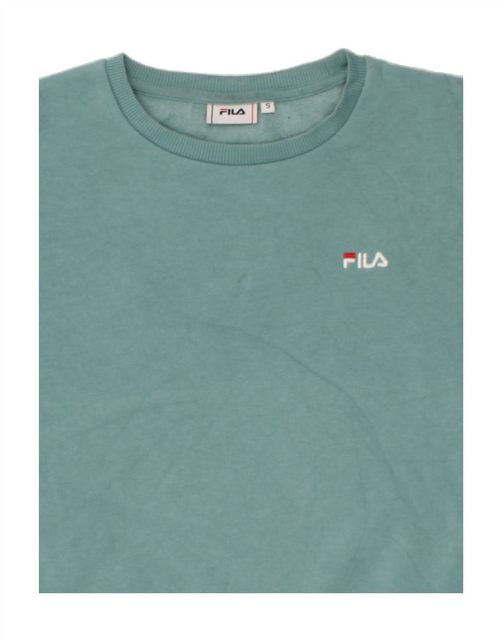 FILA Womens Oversized Sweatshirt Jumper UK 10 Small Turquoise Cotton Vintage Fila and Second-Hand Fila from Messina Hembry 