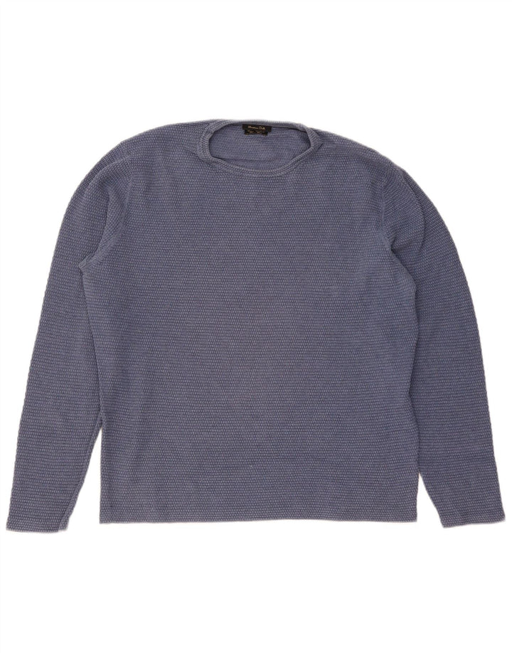 Pulover Massimo Dutti pentru bărbați cu gât roșu, mare, albastru, bumbac