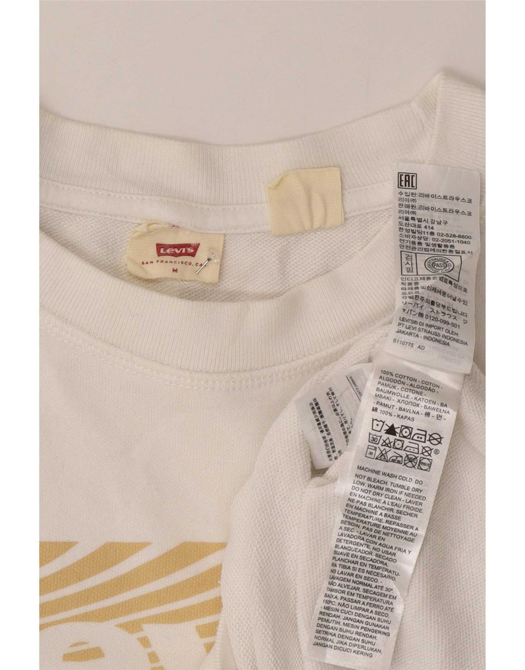 Levi's Pulover supradimensionat cu grafic pentru femei UK 14 Bumbac alb mediu
