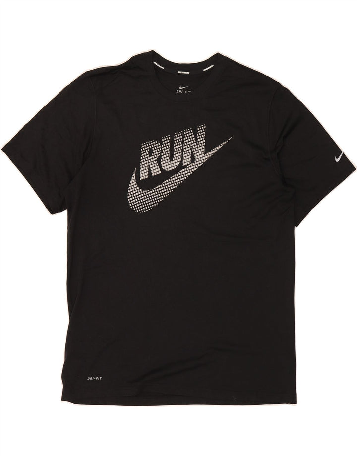 NIKE Mens Dri Fit Graphic T-Shirt Top Large Black Polyester Vintage Nike and Second-Hand Nike from Messina Hembry 