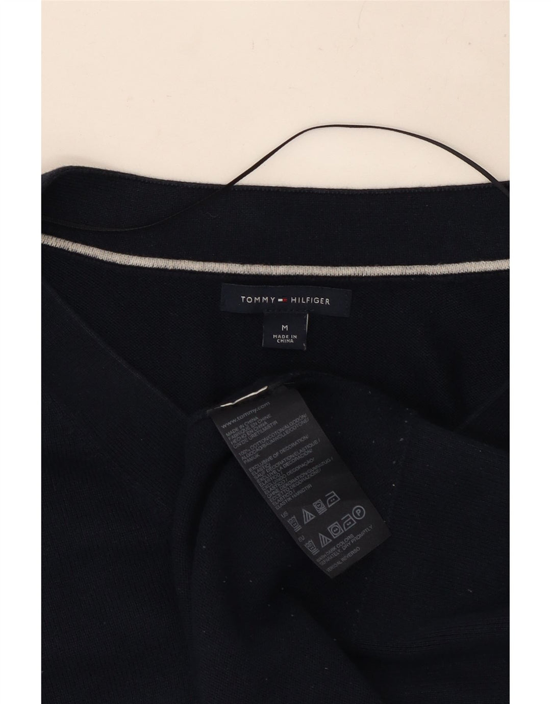 Pulover pentru femei TOMMY HILFIGER Pulover cu decolteu în V UK 14 Mediu Bumbac bleumarin