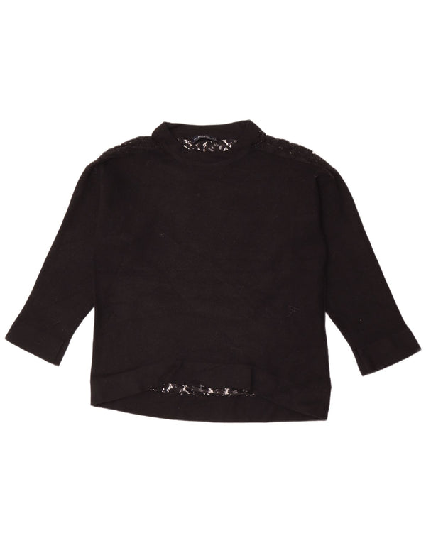 Top femeie Zara cu mânecă lungă UK 14 Medium Negru Floral