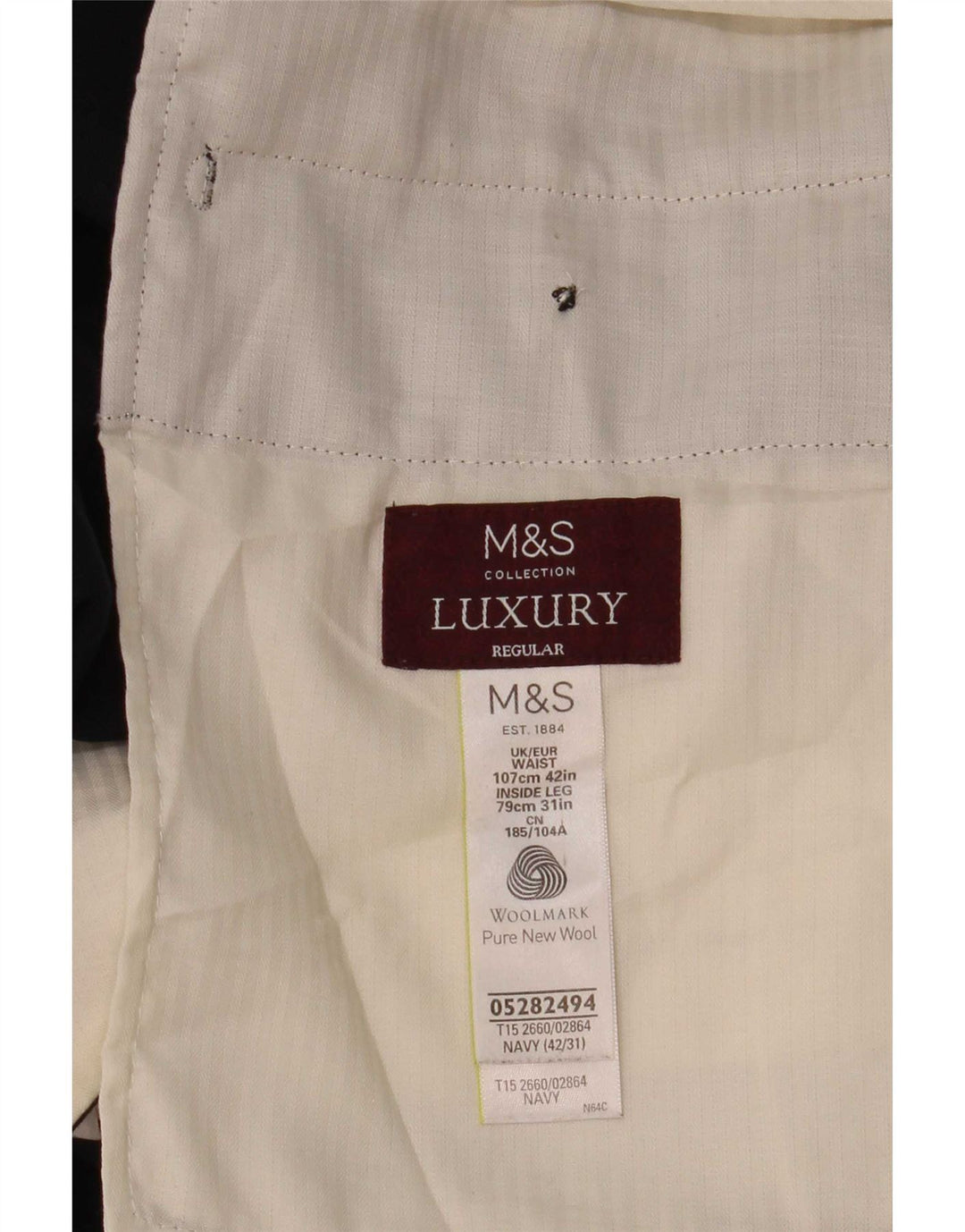 Pantaloni de costum pentru bărbați Marks & Spencer, cu ajustare normală, L42 L31 Lână bleumarin
