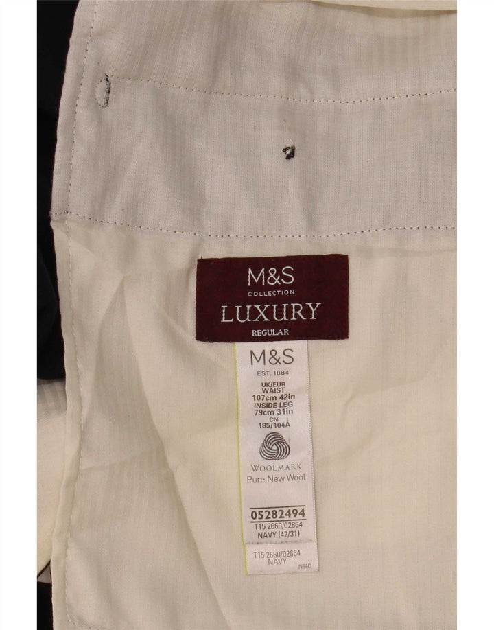 Pantaloni de costum pentru bărbați Marks & Spencer, cu ajustare normală, L42 L31 Lână bleumarin