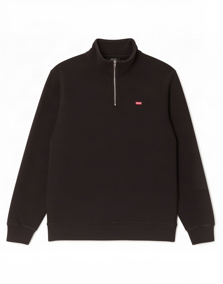 Pulover Levi's pentru bărbați, standard, cu fermoar, cu gât, bumbac mare, negru