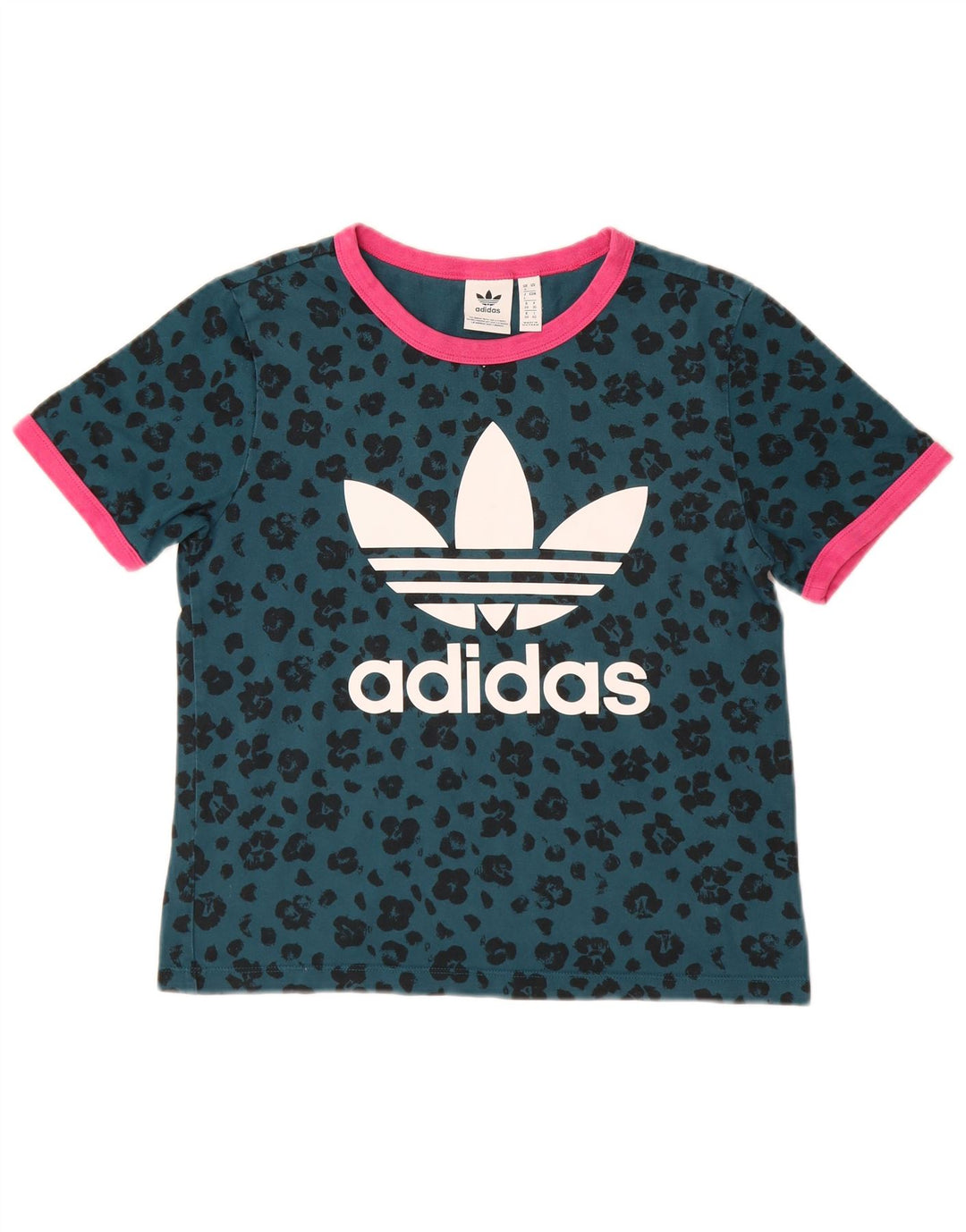 Tricou grafic ADIDAS pentru femei Top UK 8 Small Green Animal Print Bumbac