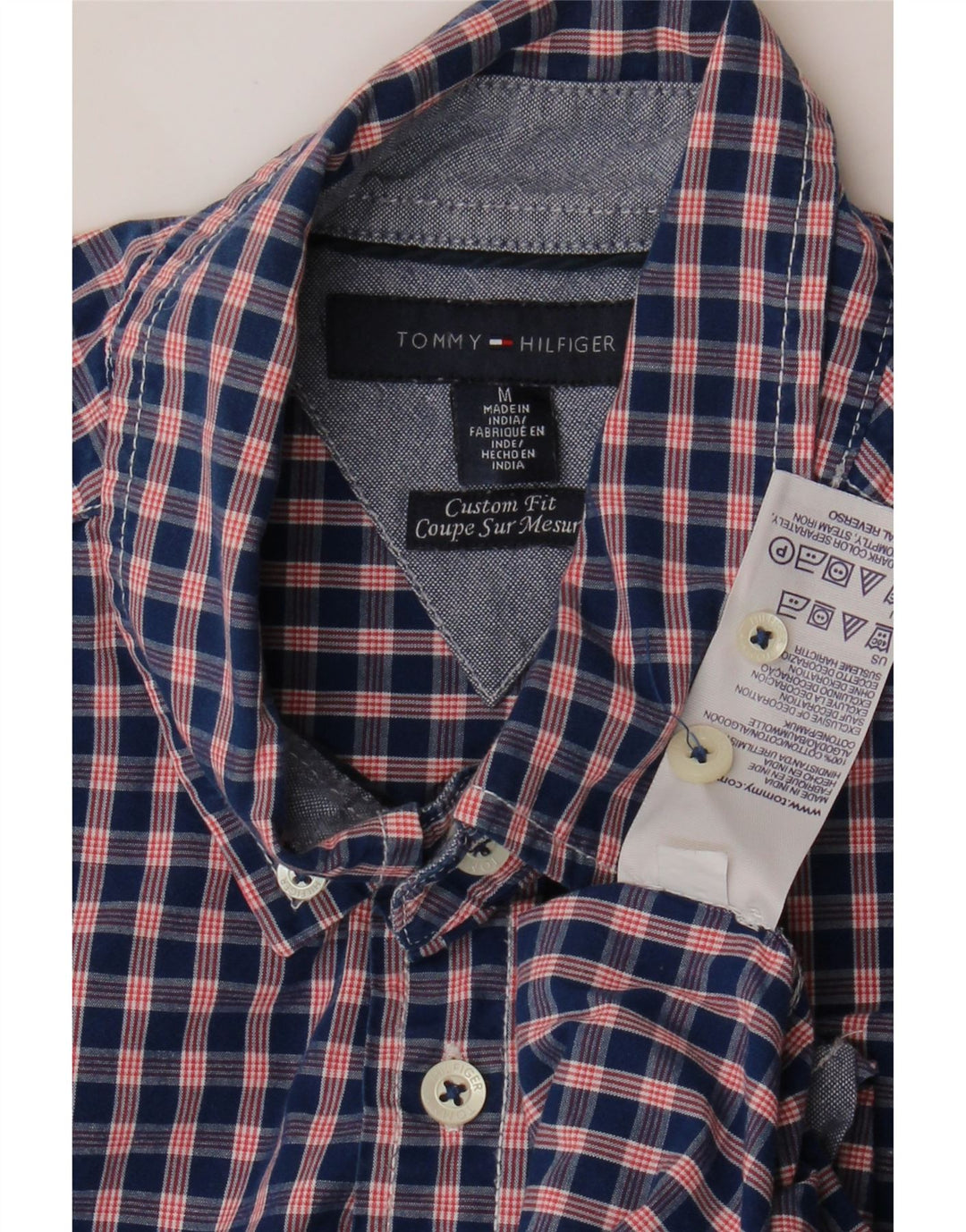 TOMMY HILFIGER Mens Short Sleeve Shirt Medium Blue Check Cotton Vintage Tommy Hilfiger and Second-Hand Tommy Hilfiger from Messina Hembry 