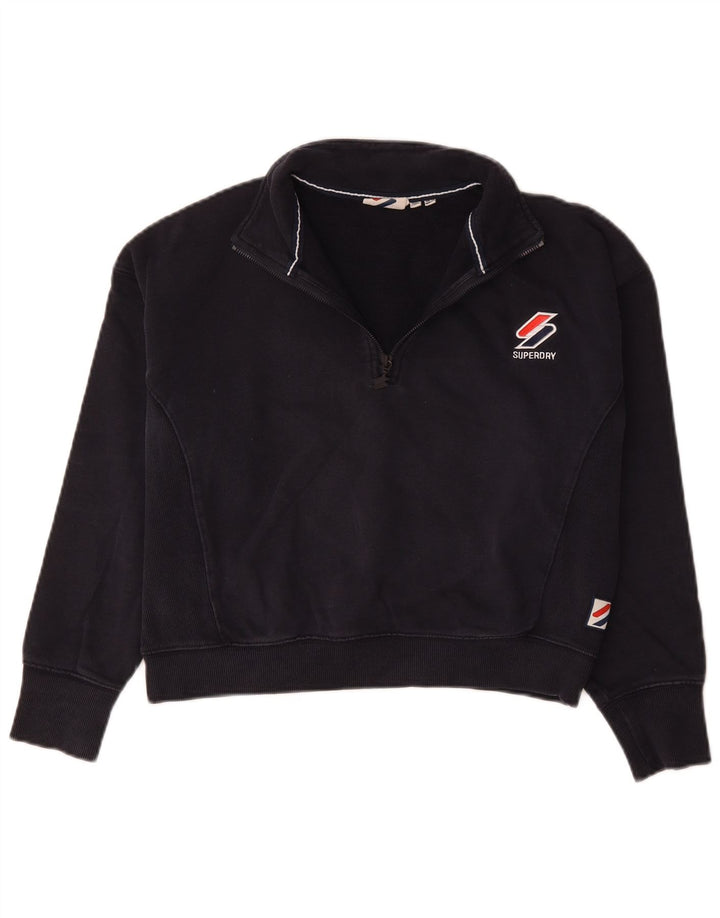 Pulover pentru femei Superdry Crop Zip Gât, UK 12 Medium Bleumarin