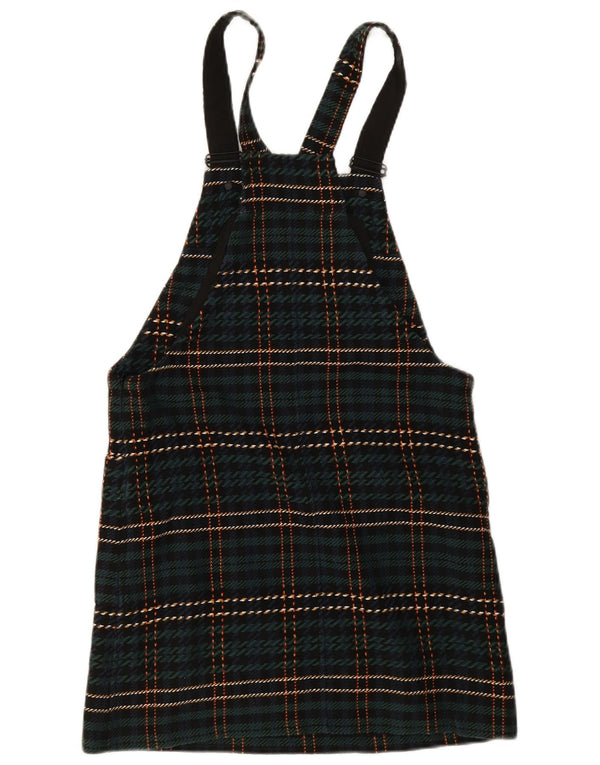 Jack Wills Womens Dungaree Dress UK 8 Small Green Plaid Polyester