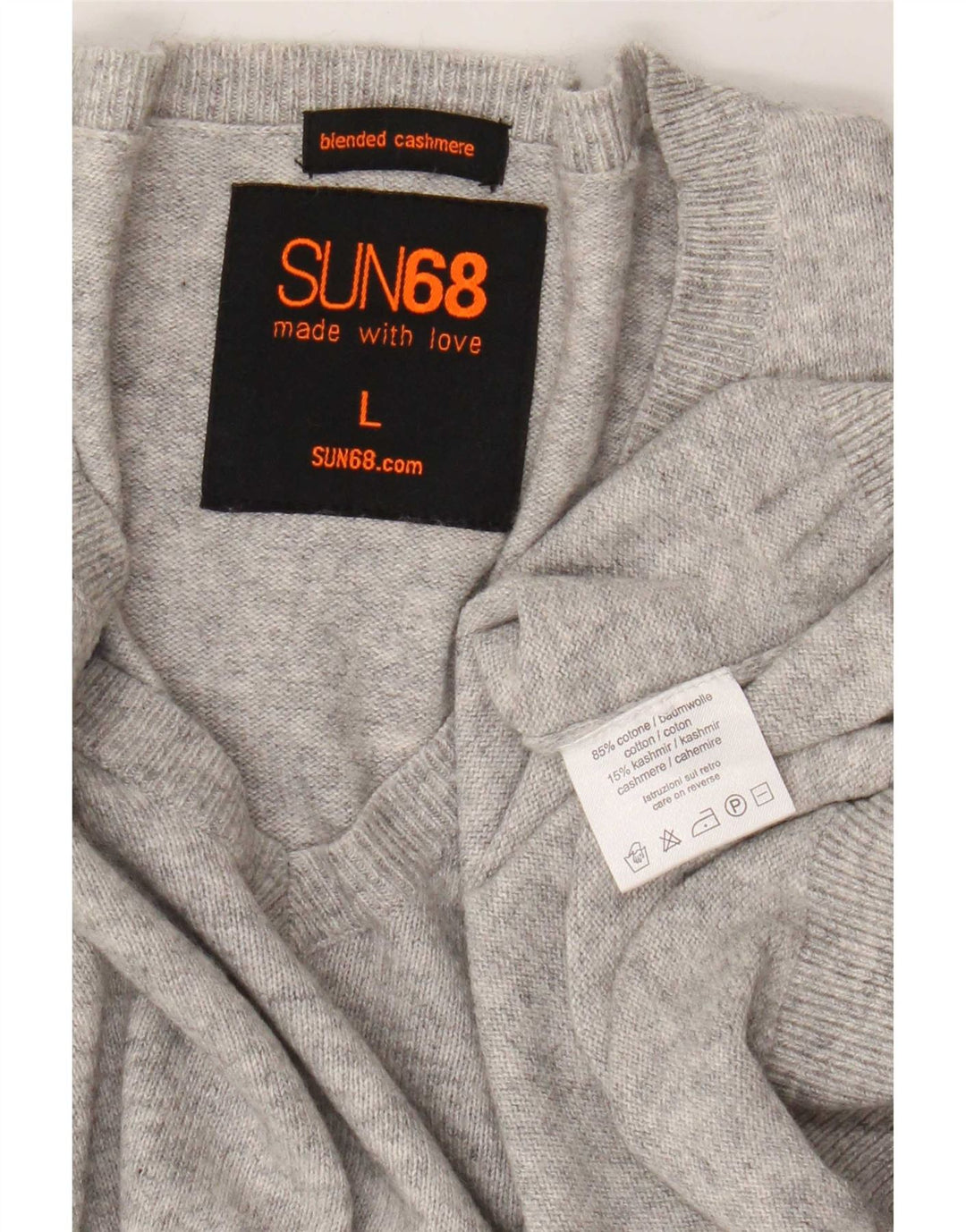 Sun68 Pulover cu decolteu în V pentru bărbați, bumbac mare, gri