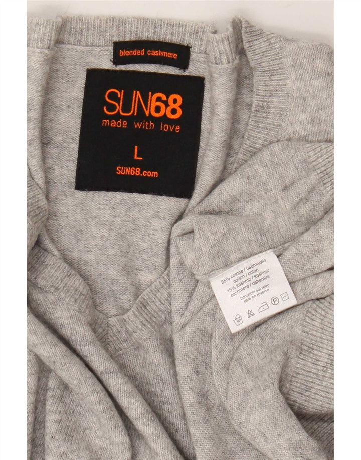 Sun68 Pulover cu decolteu în V pentru bărbați, bumbac mare, gri