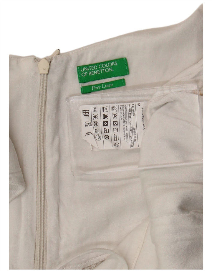 Rochie Benetton pentru femei UK 12 Medium White Pinstripe Linen