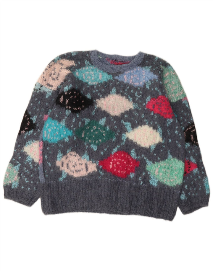 Pulover VINTAGE pentru fete cu decolteu rotund 13-14 ani, gri, bloc de culoare