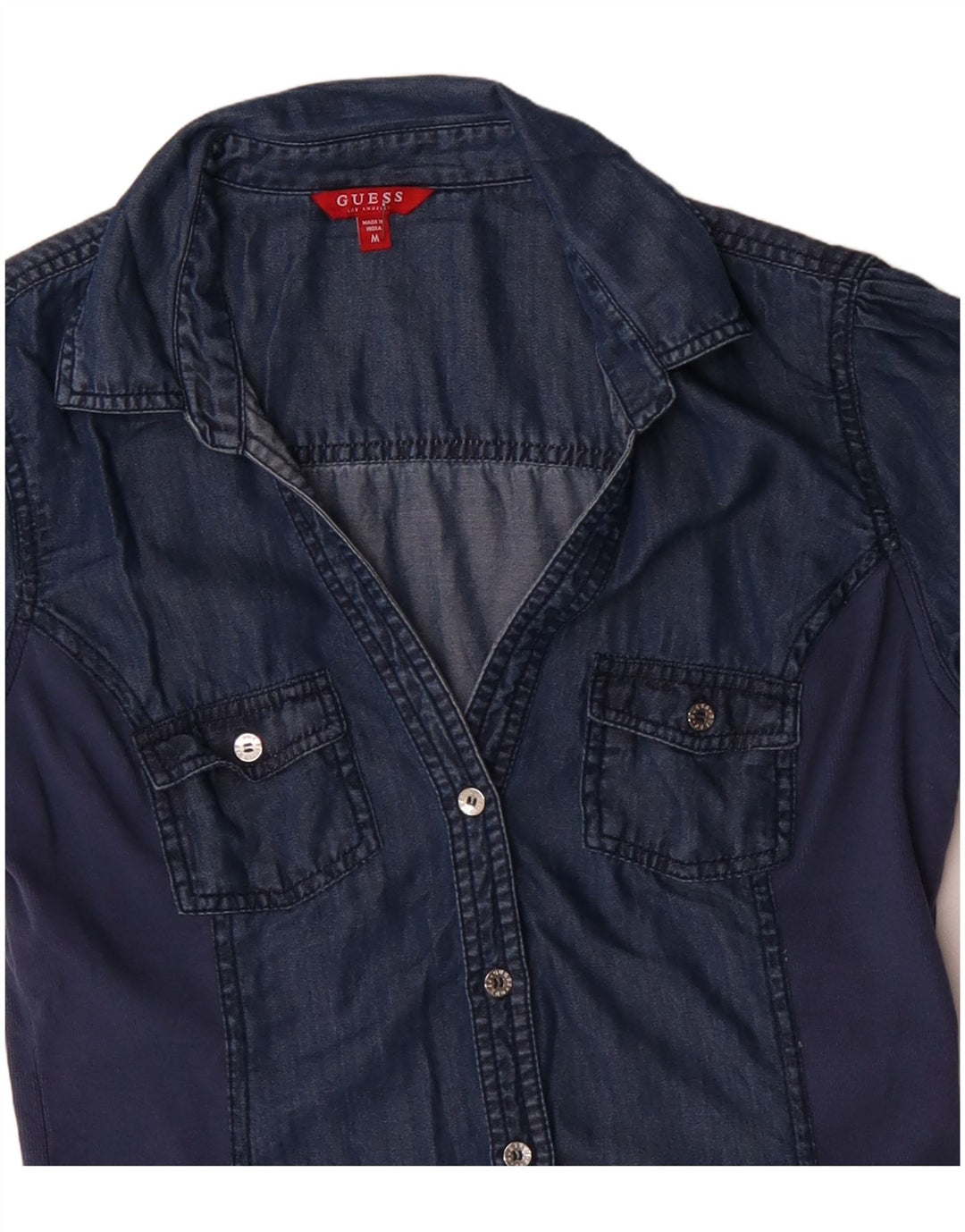 Bluză cămașă din denim cu mânecă scurtă pentru femei GUESS UK 12 Tencel mediu albastru bleumarin