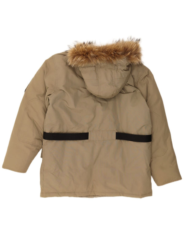 Machu Picchu Mens Hooded Parka Jacket UK 42 XL Khaki Nylon