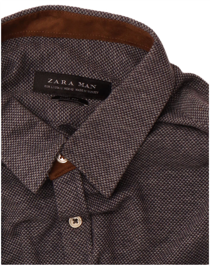 Cămașă pentru bărbați ZARA Slim Fit, mare, bleumarin cu pete