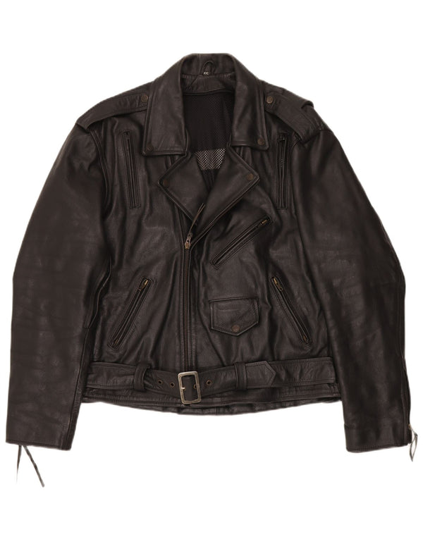 Jachetă pentru motociclist din piele vintage pentru bărbați UK 44 2XL Negru