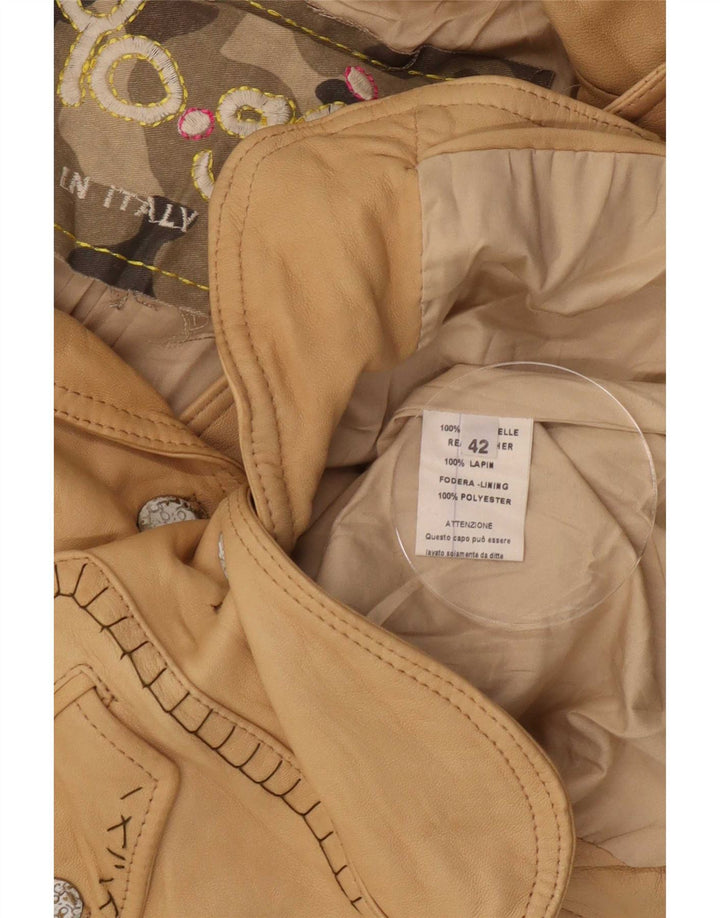 Jachetă vintage din piele cu 2 nasturi pentru femei IT 42 Bej mediu