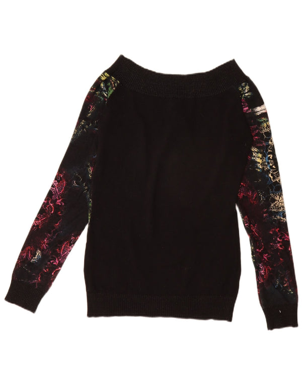 Pulover pentru femei Desigual cu gât de barcă UK 12 Medium Black Floral