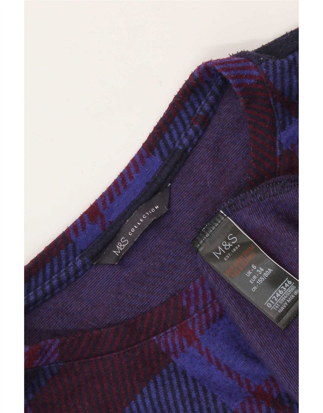 Top pentru femei Marks & Spencer cu mânecă lungă UK 6 XS bleumarin din poliester check