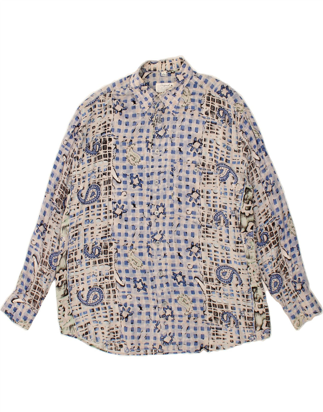 VINTAGE Mens Shirt Size 41/42 Large Blue Paisley Vintage Vintage and Second-Hand Vintage from Messina Hembry 
