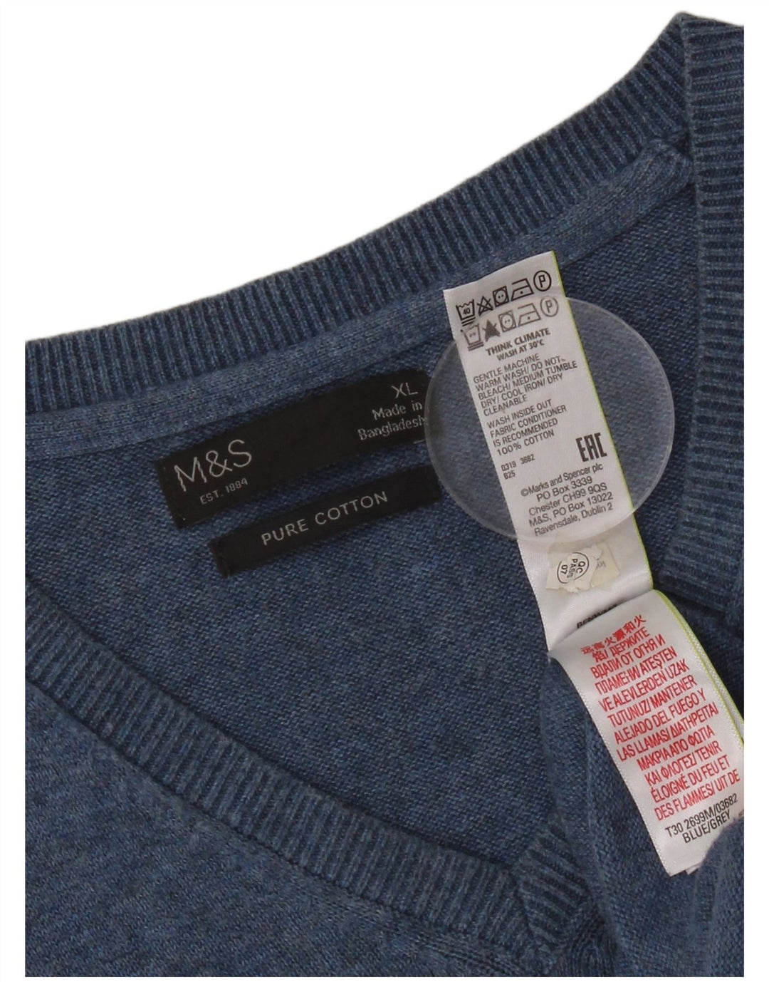 Marks & Spencer Mens Vest Tank Top XL Blue Bumbac
