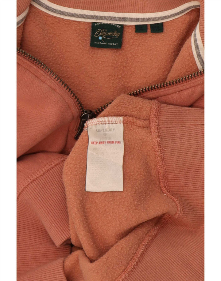 Pulover Superdry pentru femei, crop supradimensionat, cu fermoar și gât, UK 8, maro mic