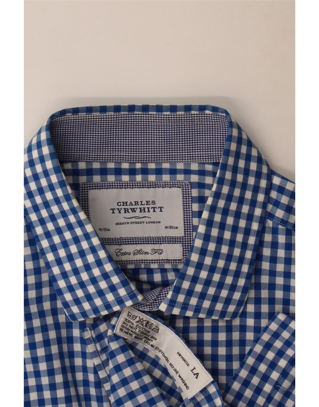 Cămașă pentru bărbați Charles Tyrwhitt Extra Slim Fit Mărimea 41/16 Mare albastru Gingham