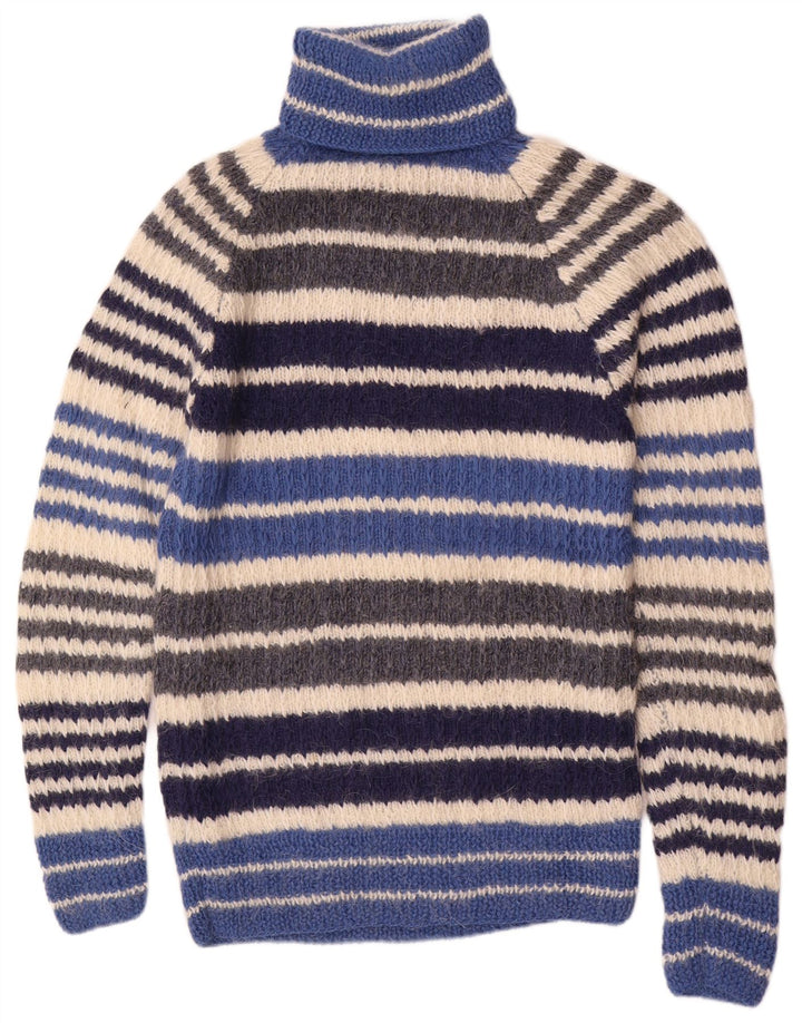 Pulover vintage pentru femei cu gât rulat în dungi UK 12 mediu multicolor