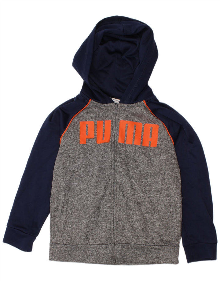Pulover PUMA pentru băieți, cu grafică, cu fermoar, 5-6 ani, poliester color bloc de culoare gri