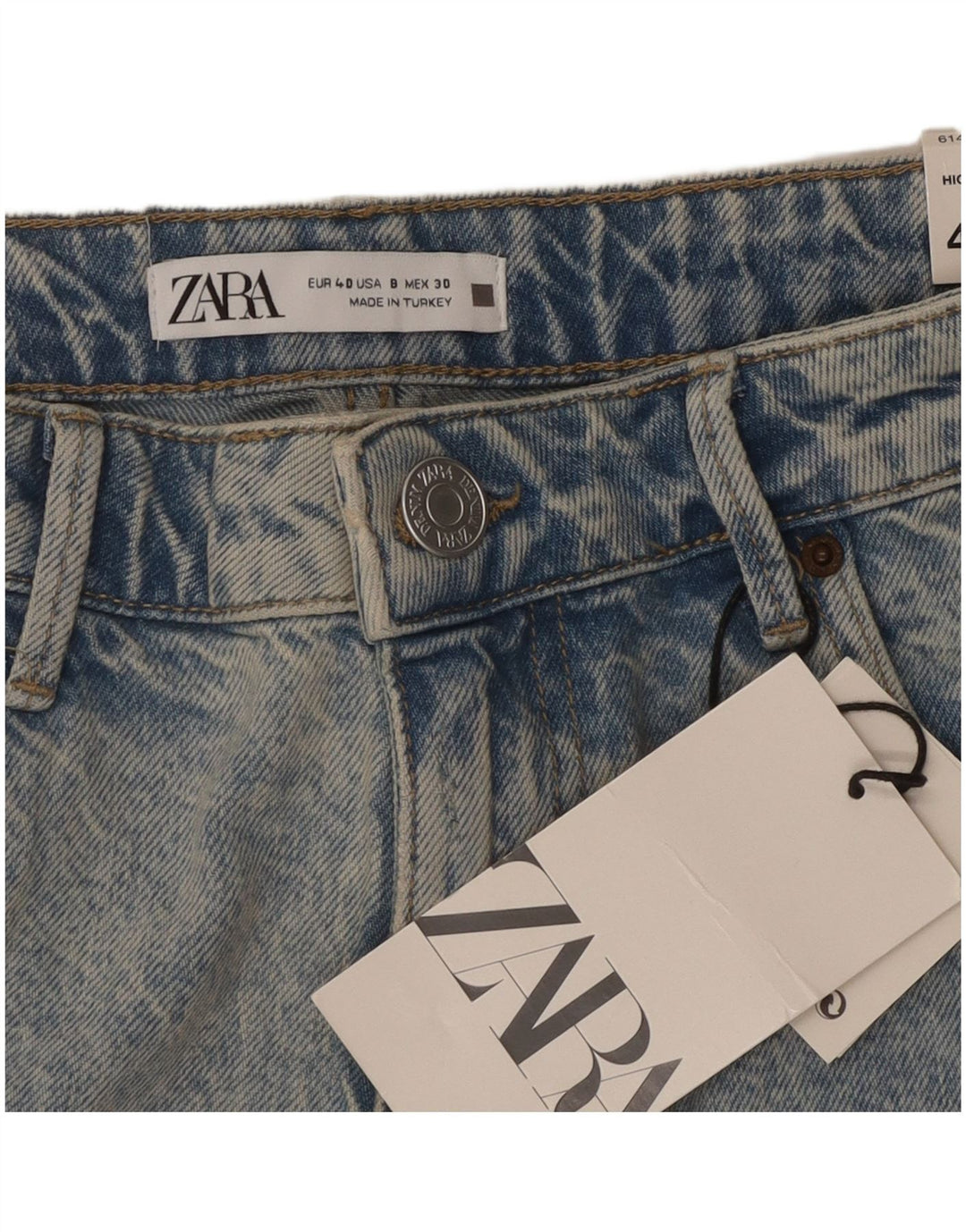 Pantaloni scurți din denim învechit ZARA pentru femei EU 40 Medium W30 Bumbac albastru