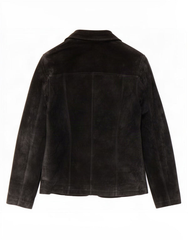 Jachetă vintage din piele intoarsa cu 2 nasturi pentru femei UK 10 Mic din piele neagra