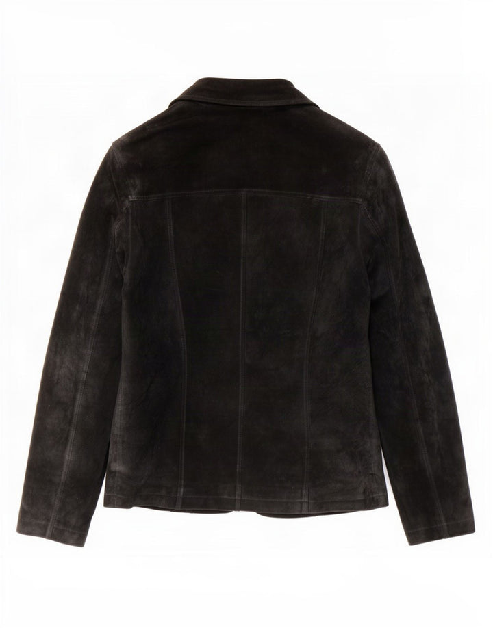 Jachetă vintage din piele intoarsa cu 2 nasturi pentru femei UK 10 Mic din piele neagra