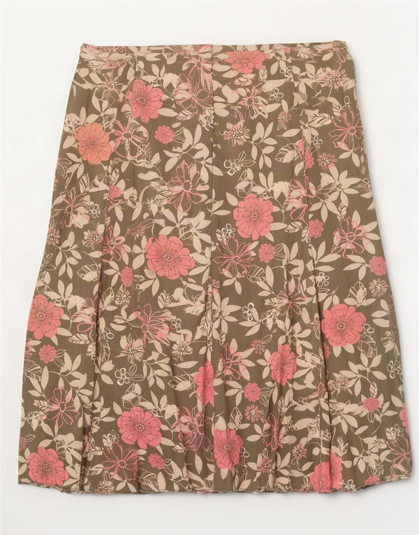 Fusta plisată pentru femei Marks & Spencer UK 18 XL W38 Kaki Floral Viscose