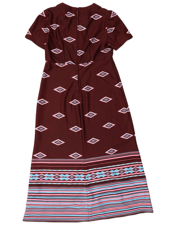 Rochie maxi vintage pentru femei UK 10 Small Burgundy Geometric