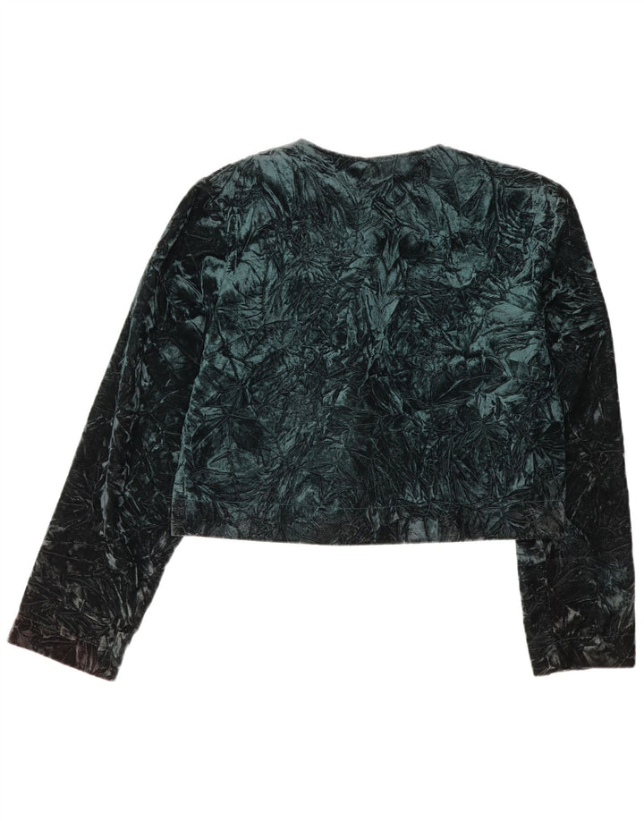 Jachetă Bolero din catifea vintage pentru femei UK 14 verde mediu