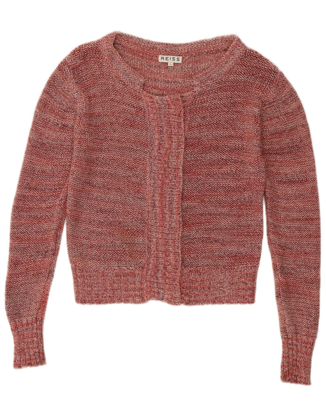 Pulover cardigan crop REISS pentru femei UK 10 mic burgundy bumbac cu pete