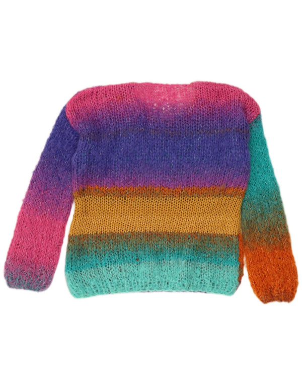 Pulover vintage pentru femei cu decolteu triplu UK 14 Medium, multicolore, cu dungi