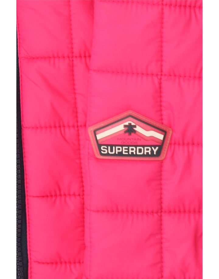 Jachetă căptușită cu glugă Superdry pentru femei UK 12, nailon roz mediu