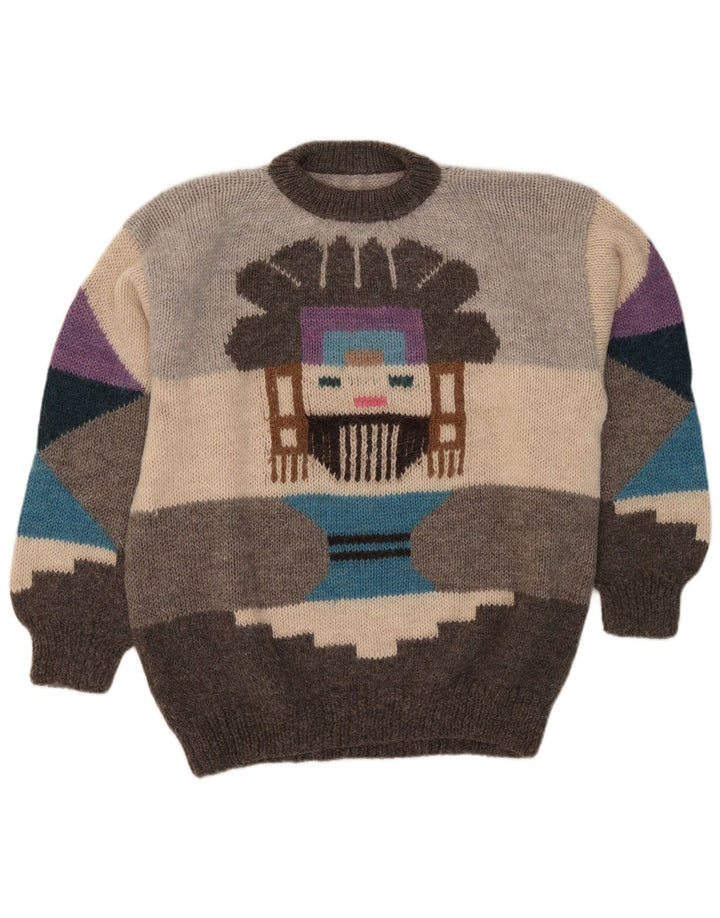 Pulover vintage pentru bărbați, cu grafică, cu decolteu, mare, geometric, gri