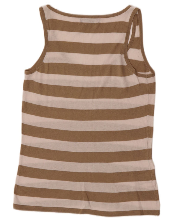 Laura Ashley Femei See Through Vest Top UK 12 Medium Khaki Striped Bumbac